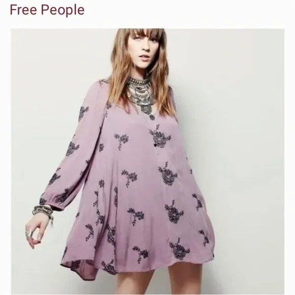 free people emma embroidered dress Free People Dress Womens XS Emma Embroidered Lined Soft Cotton Swing Black  NWT